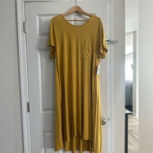 LuLaRoe Carly XL Mustard Short-Sleeve Maxi Dress with Pocket